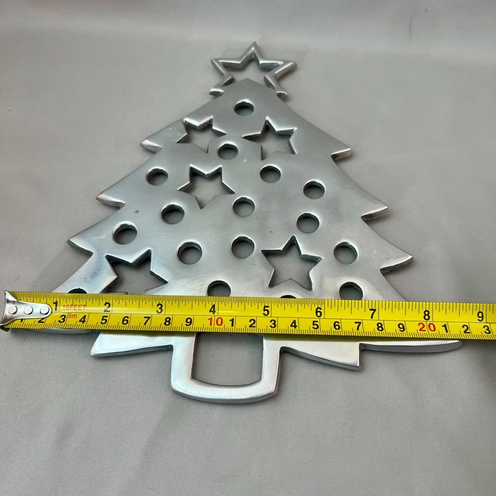 IHI Christmas Tree Trivet Silver Aluminum Holiday Kitchen Hot Plate Excellent